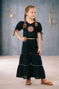 Girls Black Embroidered Top and Sharara Set