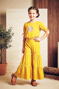 Girls Yellow Embroidered Top and Sharara Set
