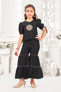 Girls Black Embroidered Top and Sharara Set