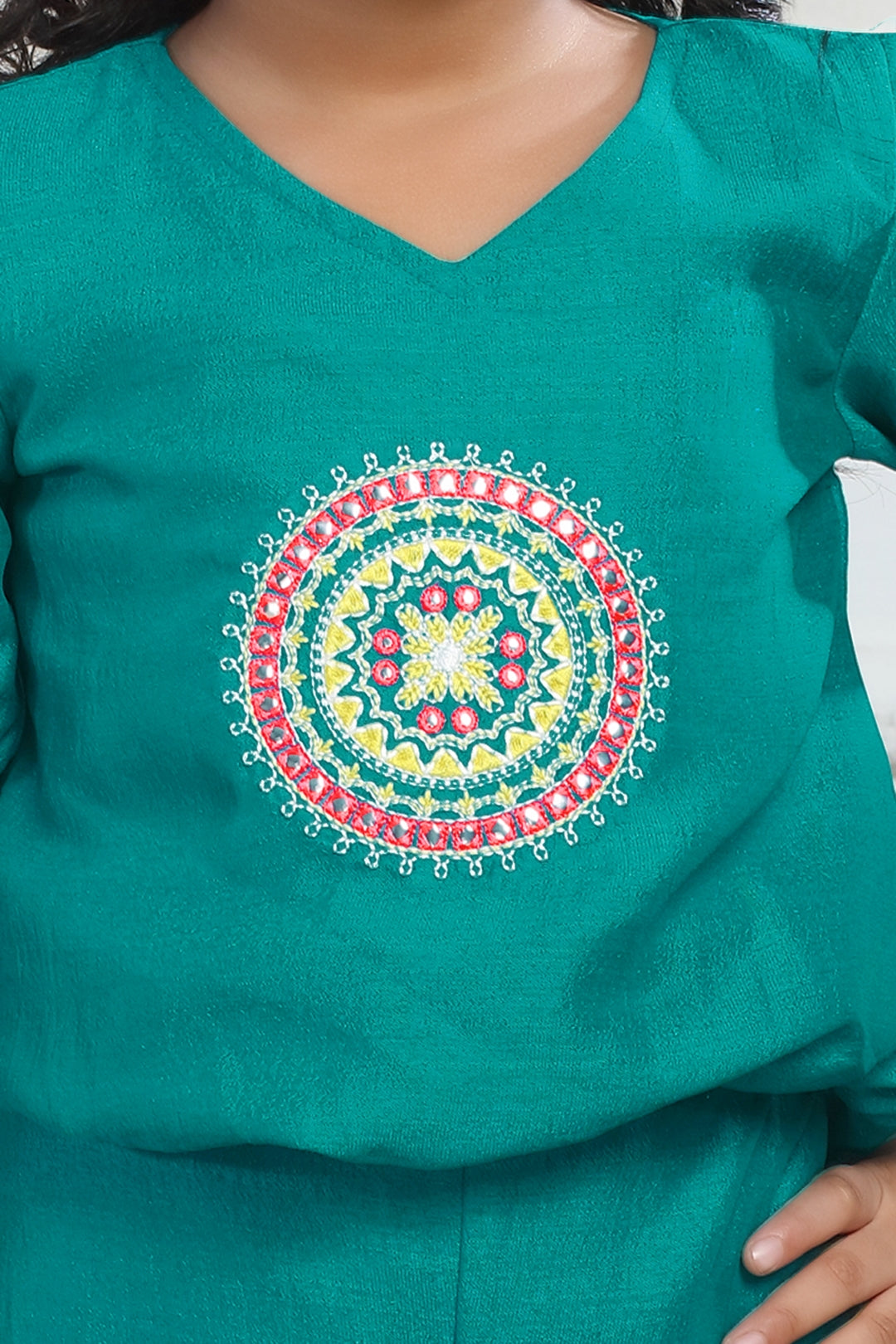 Girls Green Embroidered Top and Sharara Set