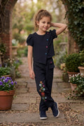 Black Multi-Button Top & Embroidered Trouser Set