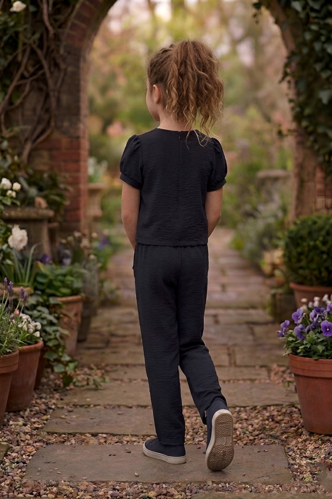 Black Multi-Button Top & Embroidered Trouser Set