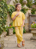 Girls Yellow 2-Piece Peplum Set with Embroidered Design & Capri Pants