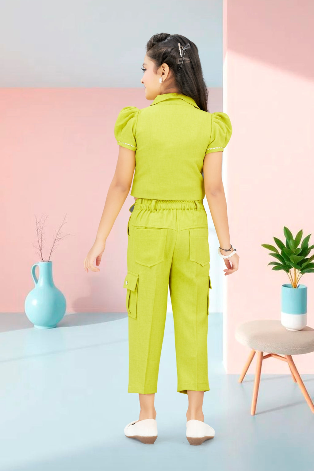 Girls Green 2-Piece Embroidered Design Coordinate Set