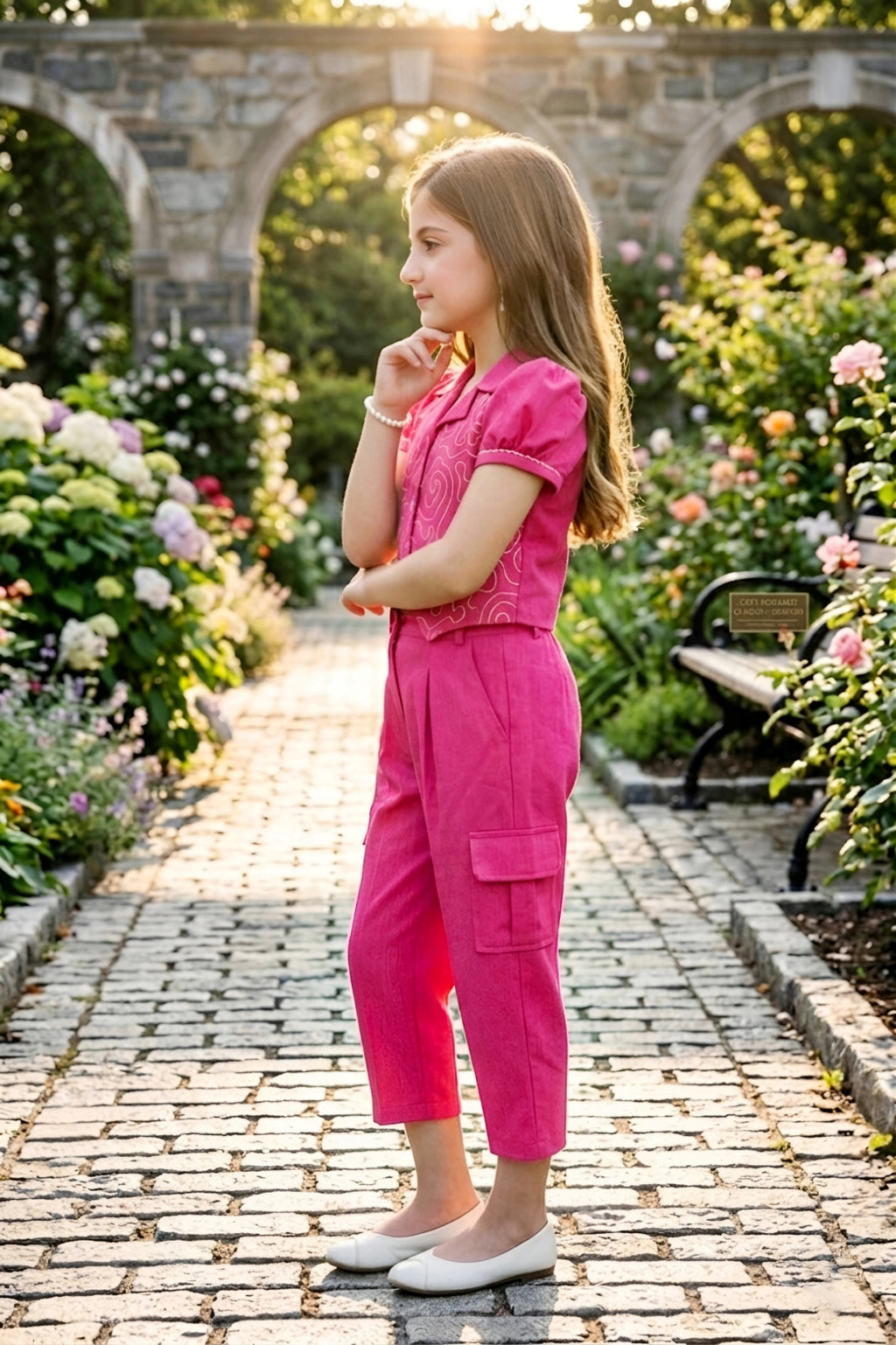 Girls Pink 2-Piece Embroidered Design Coordinate Set