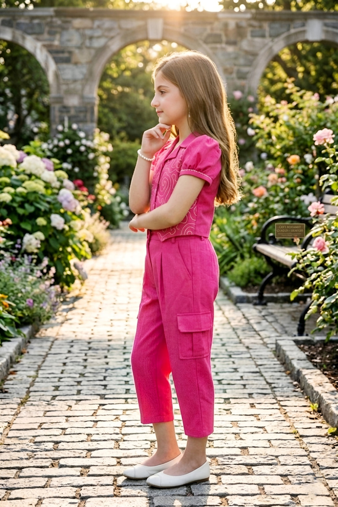 Girls Pink 2-Piece Embroidered Design Coordinate Set
