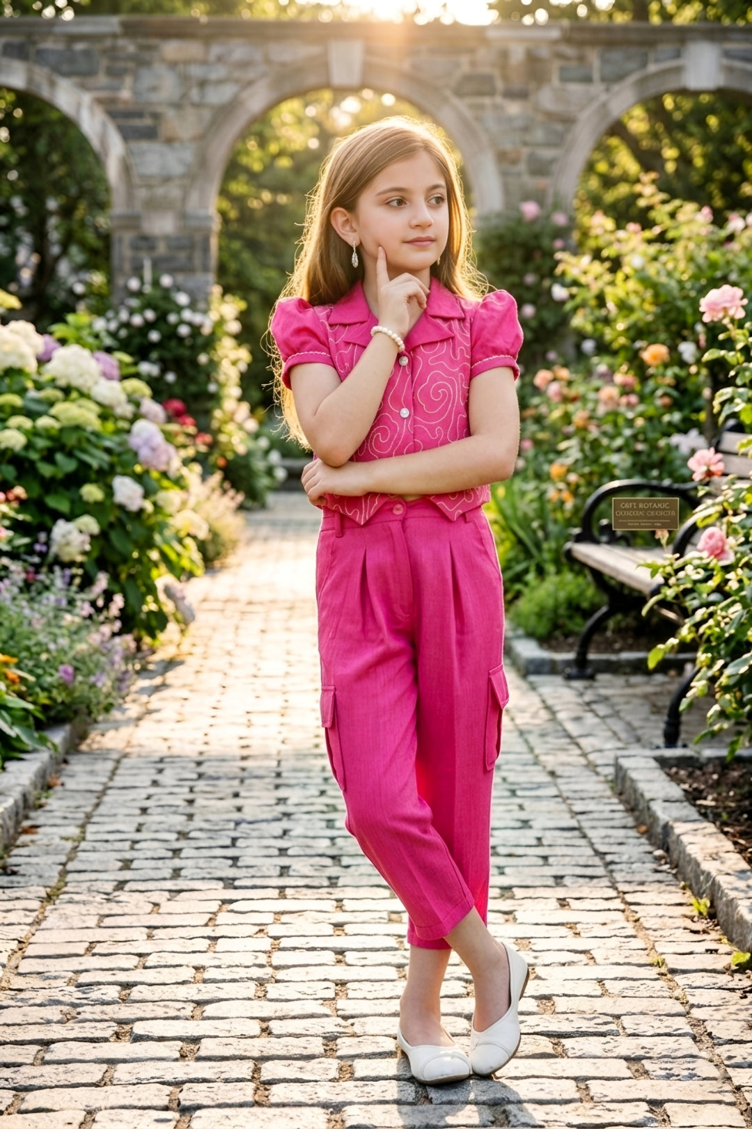 Girls Pink 2-Piece Embroidered Design Coordinate Set