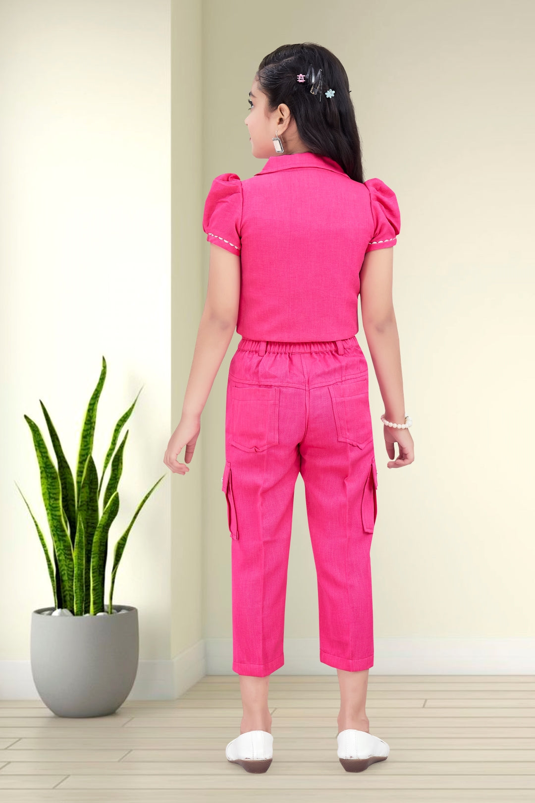 Girls Pink 2-Piece Embroidered Design Coordinate Set