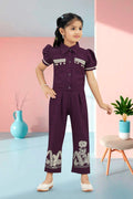 Girls Wine Utility Co-ord Set with Puff Sleeves