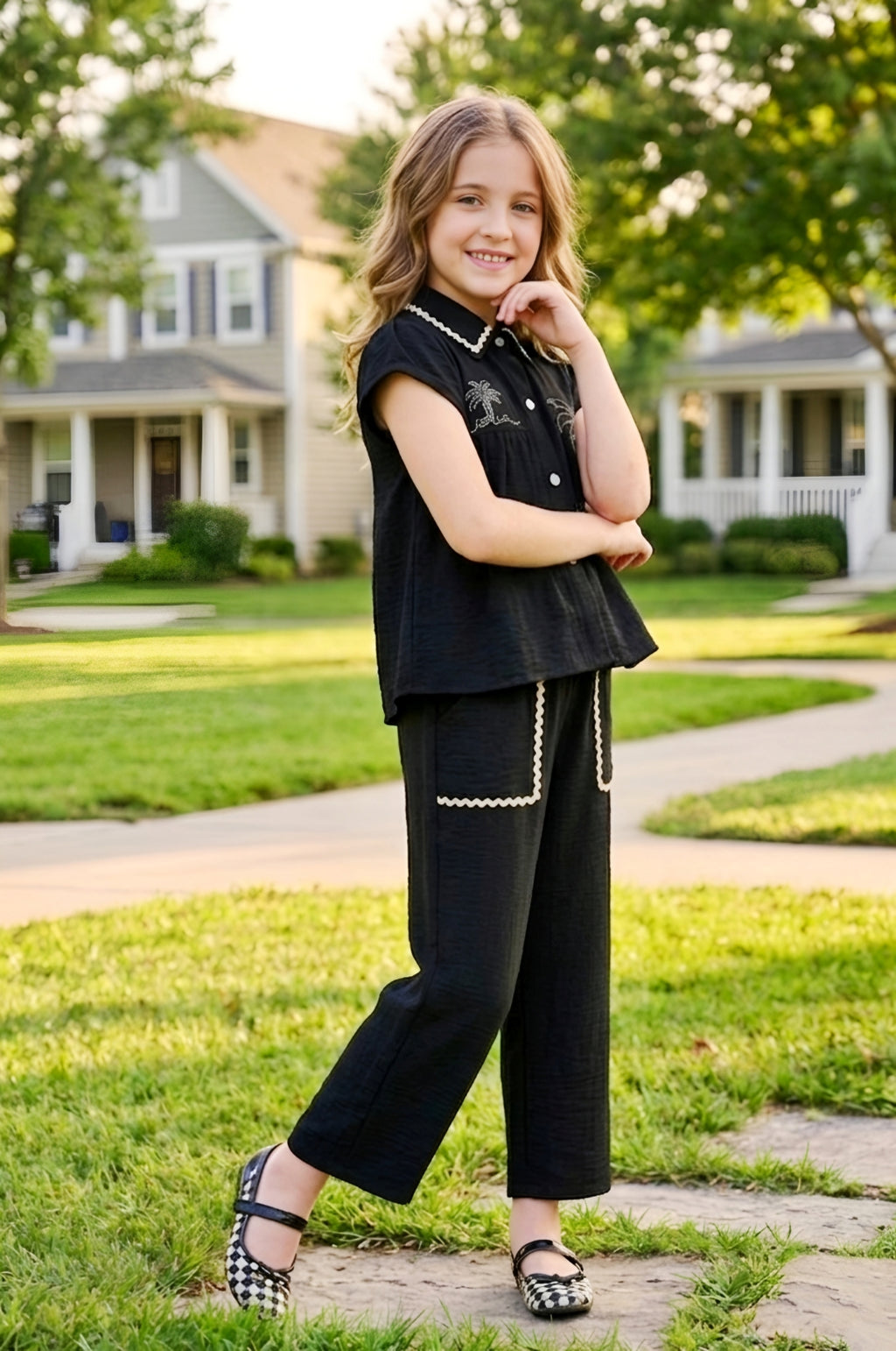Black Chic Tropical Theme Girls Co-Ord Set