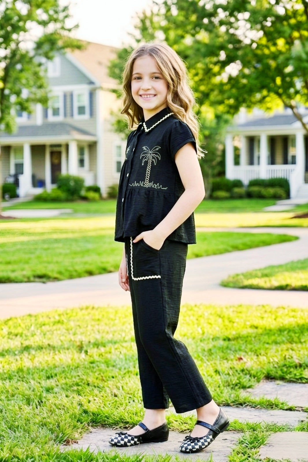 Black Chic Tropical Theme Girls Co-Ord Set