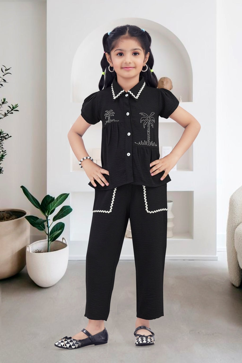 Black Chic Tropical Theme Girls Co-Ord Set