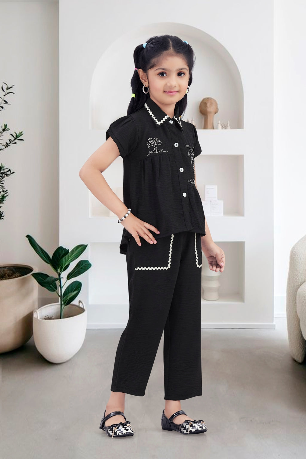 Black Chic Tropical Theme Girls Co-Ord Set