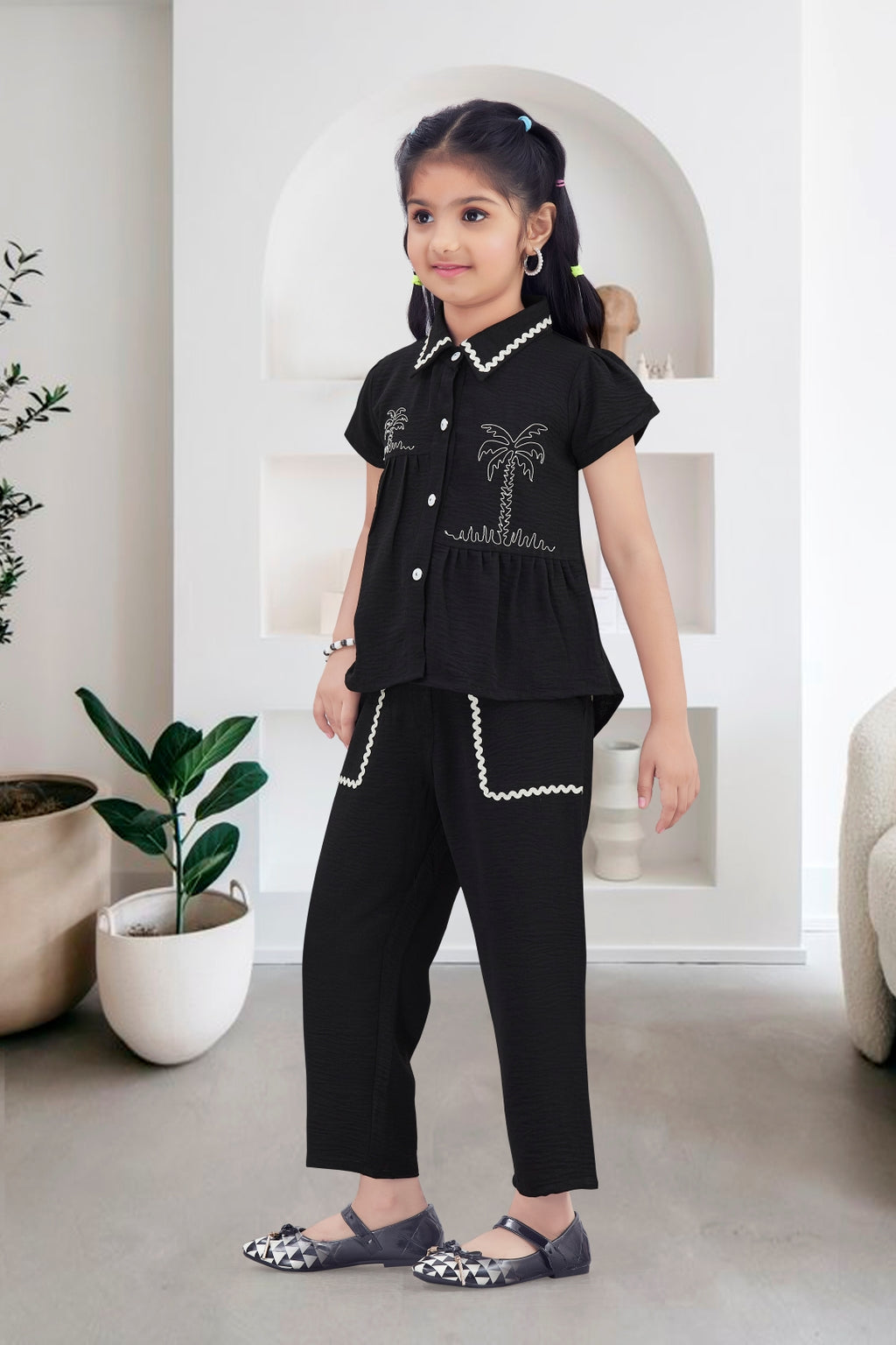 Black Chic Tropical Theme Girls Co-Ord Set