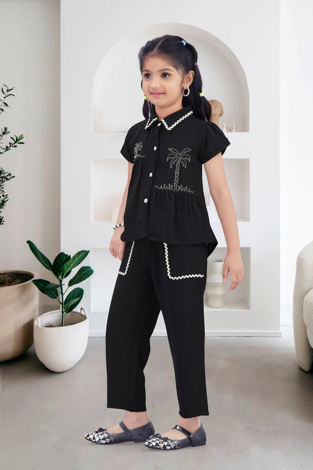 Black Chic Tropical Theme Girls Co-Ord Set