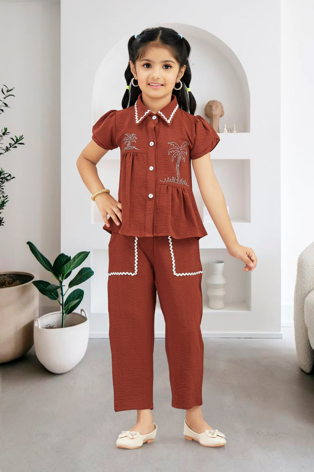 Brown Chic Tropical Theme Girls Co-Ord Set