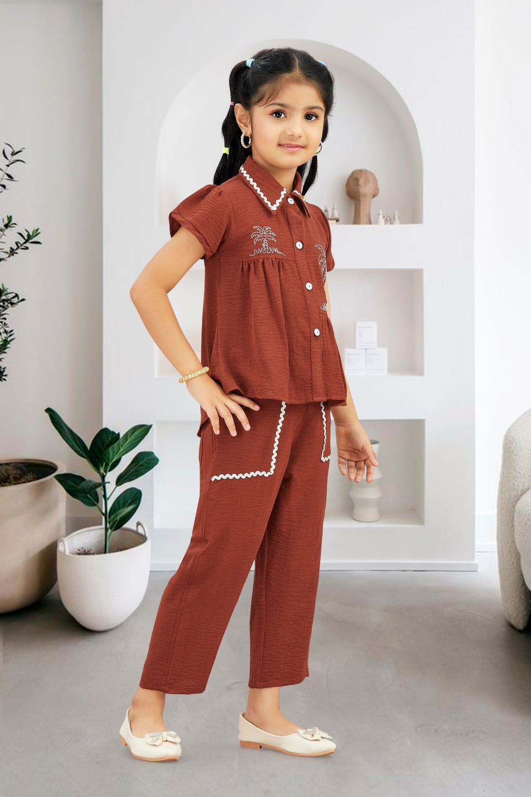 Brown Chic Tropical Theme Girls Co-Ord Set