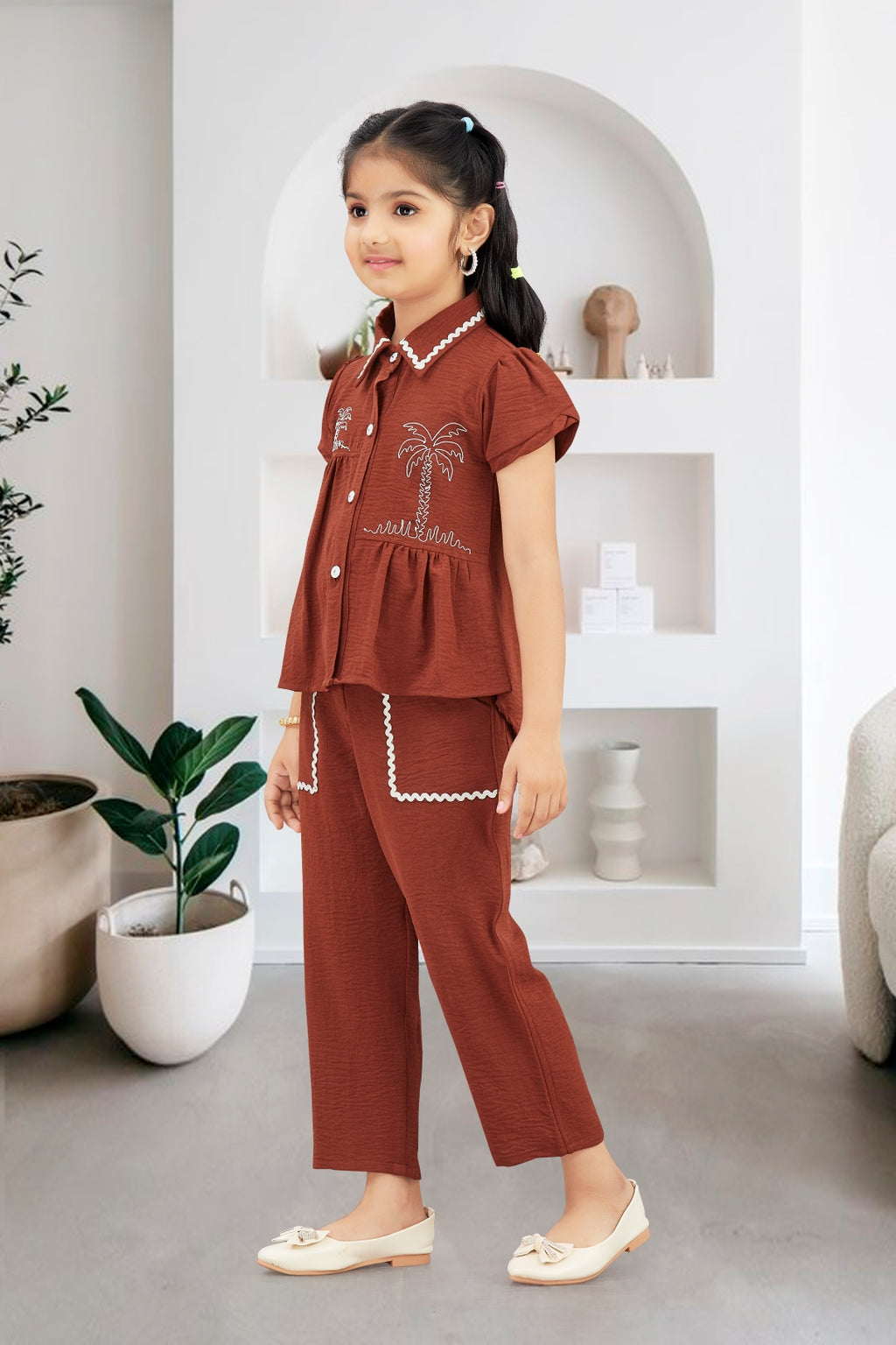 Brown Chic Tropical Theme Girls Co-Ord Set