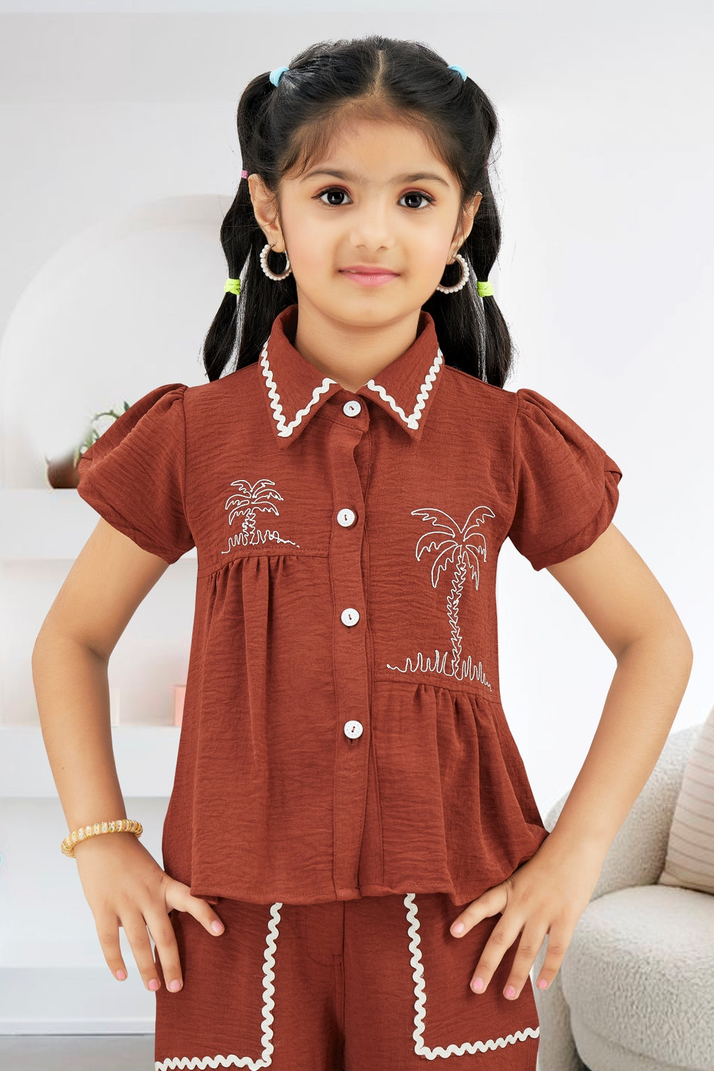 Brown Chic Tropical Theme Girls Co-Ord Set