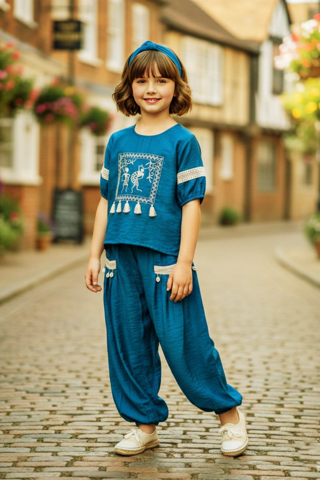 Chic Teal Blue Embroidered Co-ord Set
