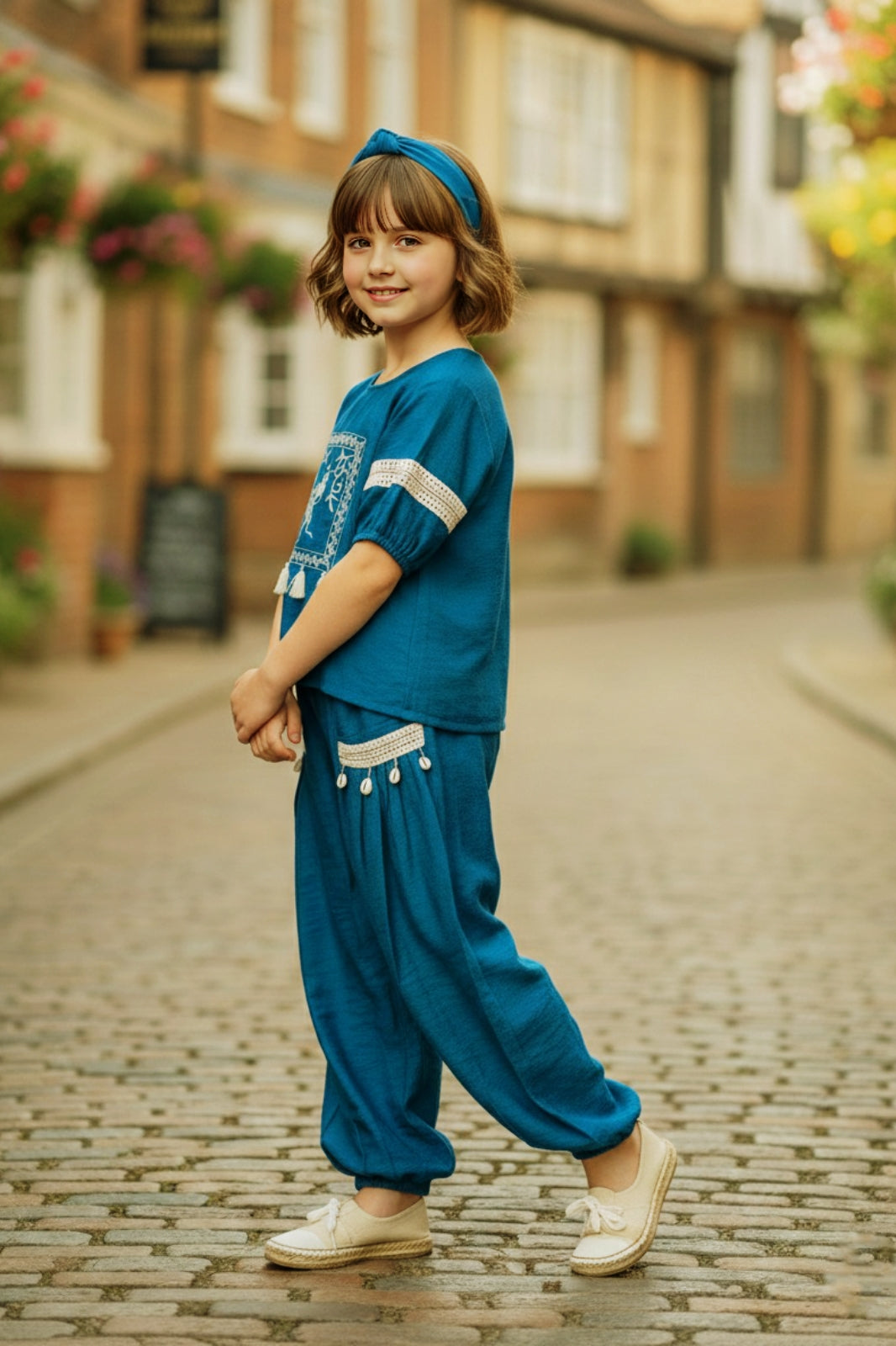 Chic Teal Blue Embroidered Co-ord Set