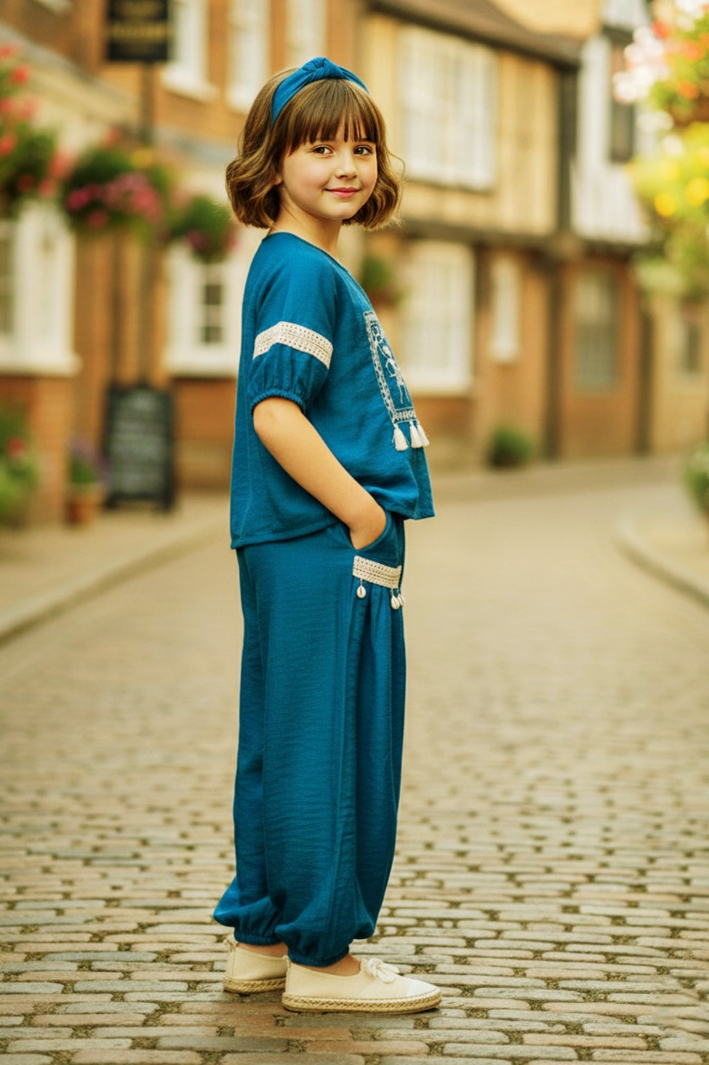 Chic Teal Blue Embroidered Co-ord Set