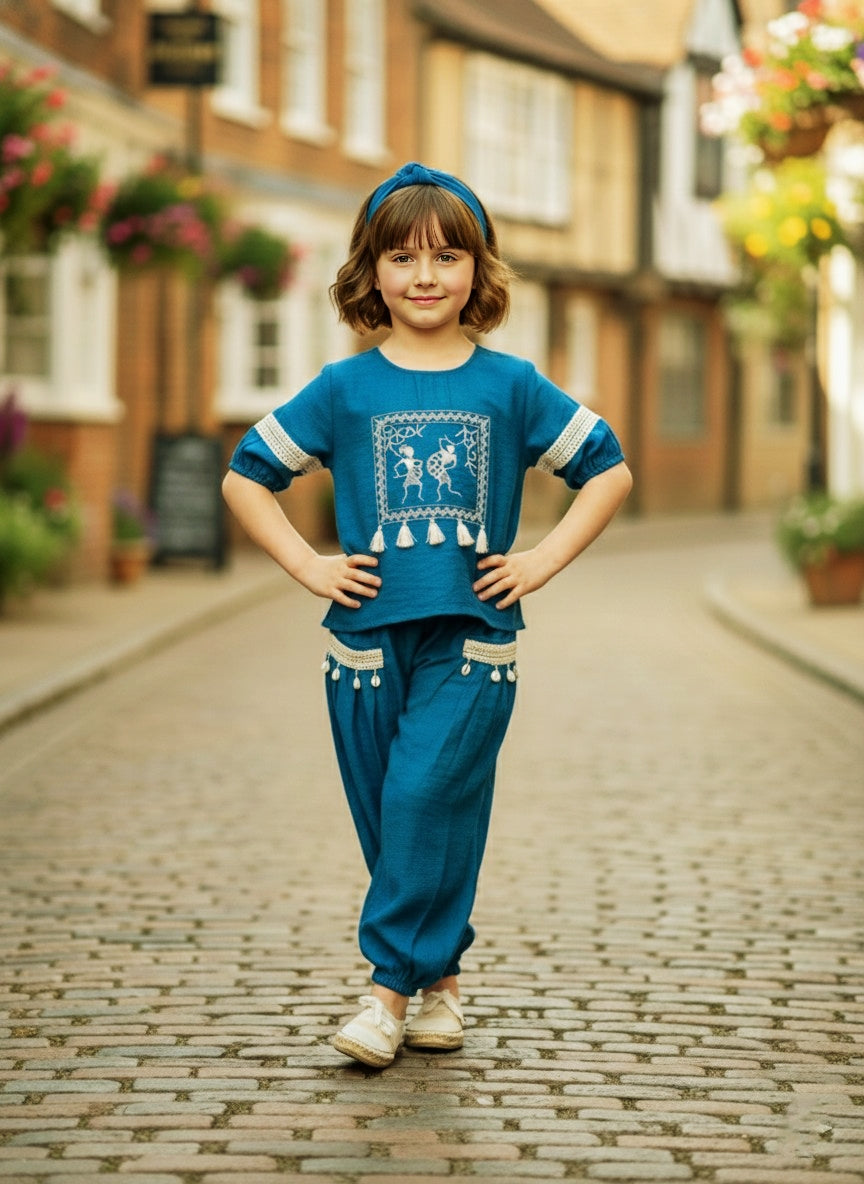 Chic Teal Blue Embroidered Co-ord Set