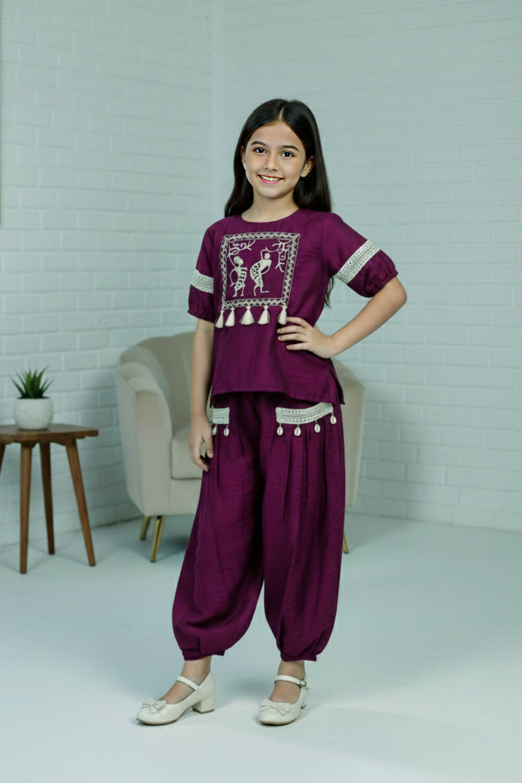 Chic Wine Embroidered Co-ord Set