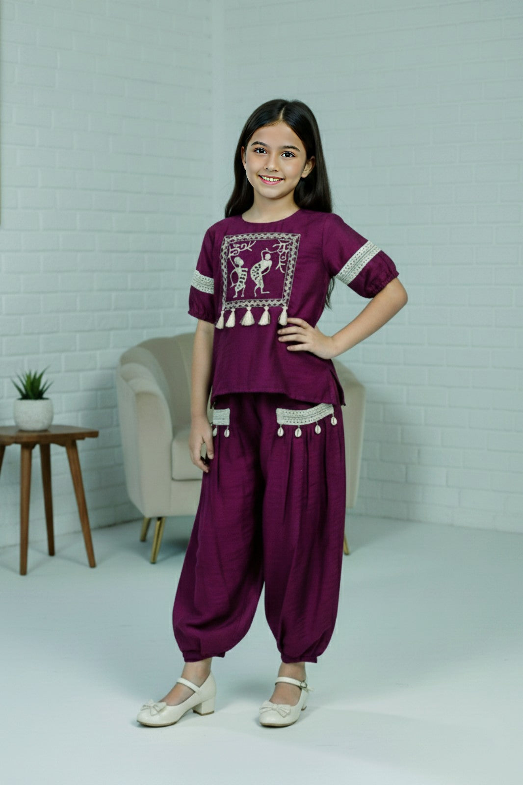 Chic Wine Embroidered Co-ord Set