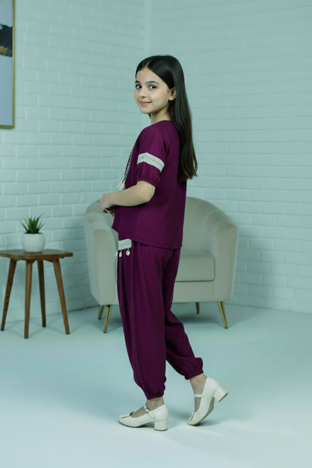 Chic Wine Embroidered Co-ord Set