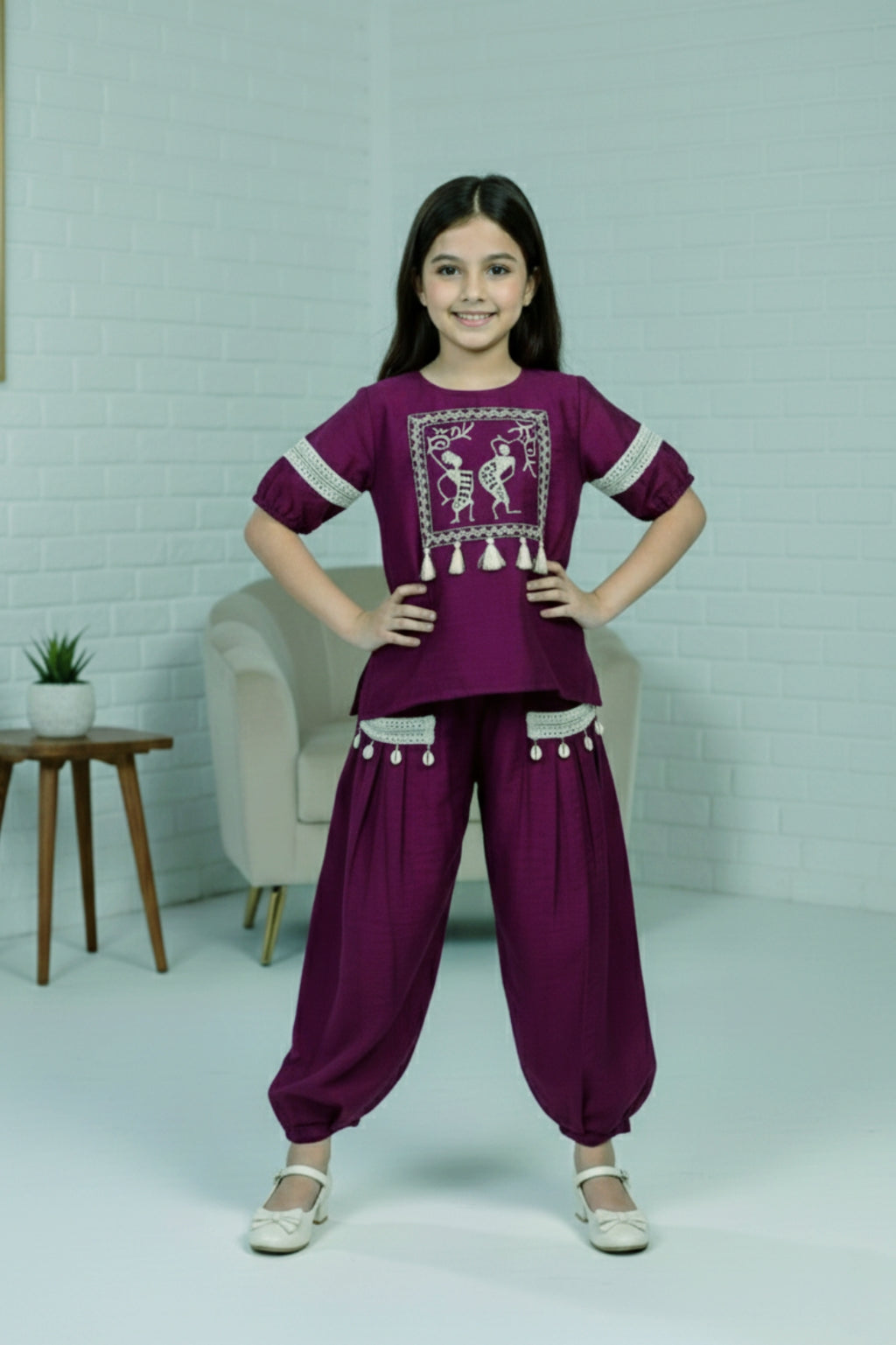 Chic Wine Embroidered Co-ord Set