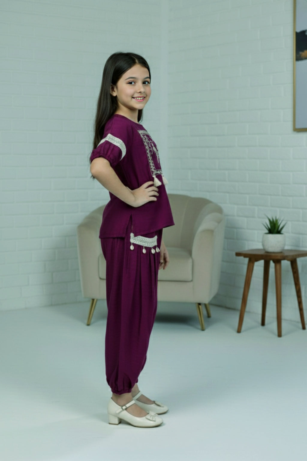 Chic Wine Embroidered Co-ord Set