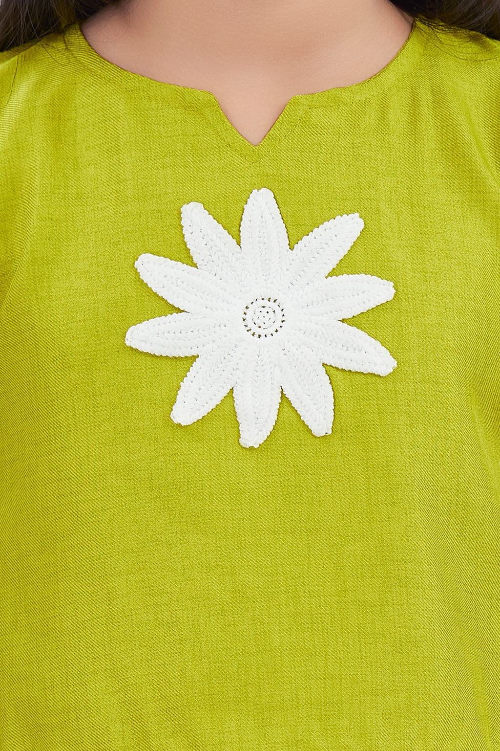 Girls Green 2-Piece Co-ord Set with White Daisy Embroidered Top and Palazzo