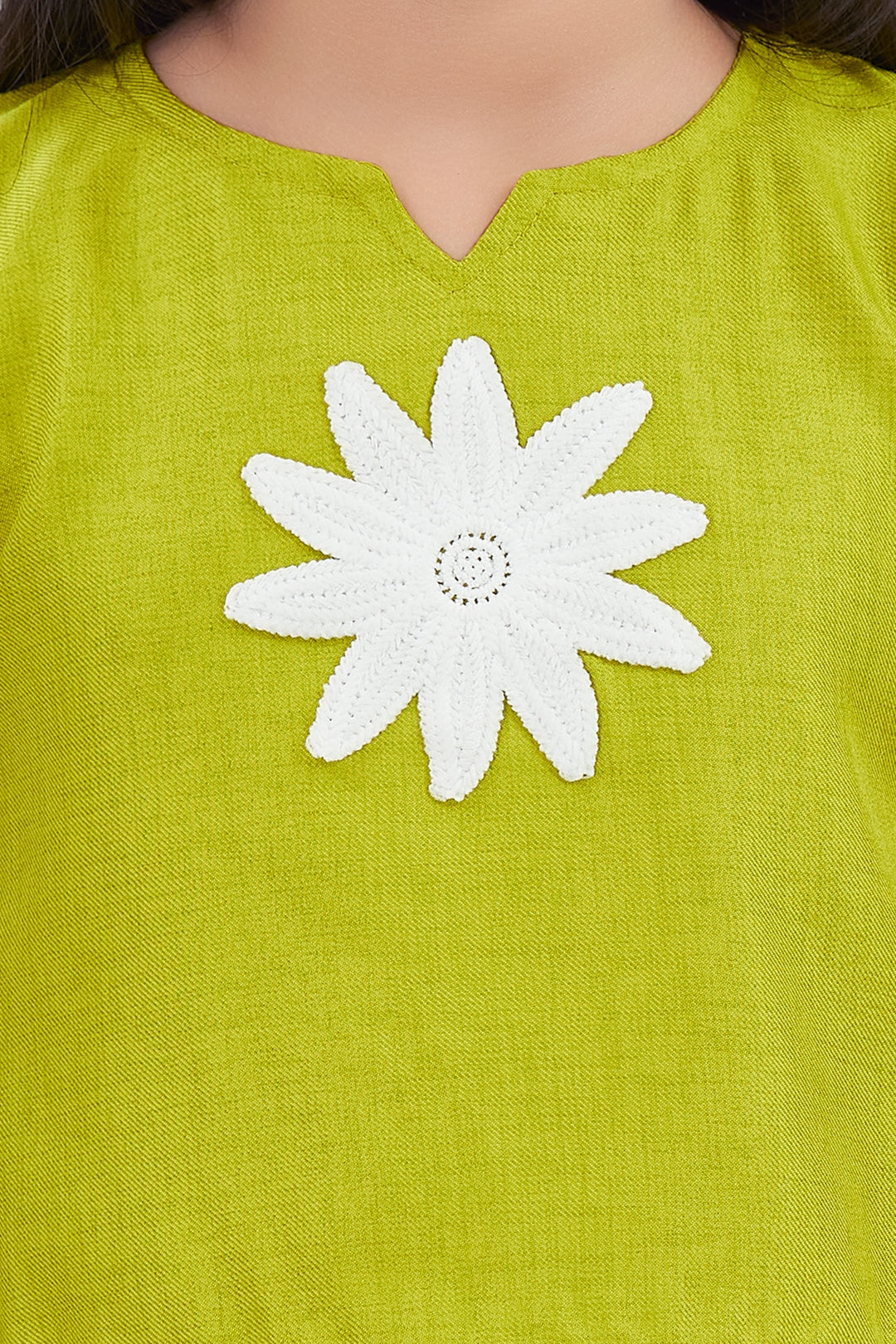 Girls Green 2-Piece Co-ord Set with White Daisy Embroidered Top and Palazzo