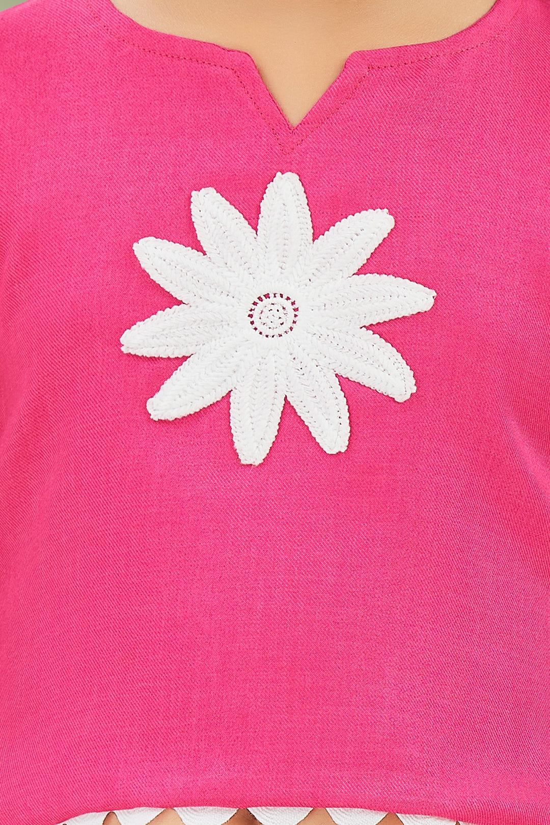 Girls Pink 2-Piece Co-ord Set with White Daisy Embroidered Top and Palazzo