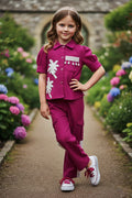 Girls Red Utility Co-ord Set with Palm Tree Embroidery and Shell Charms