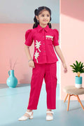 Girls Red Utility Co-ord Set with Palm Tree Embroidery and Shell Charms