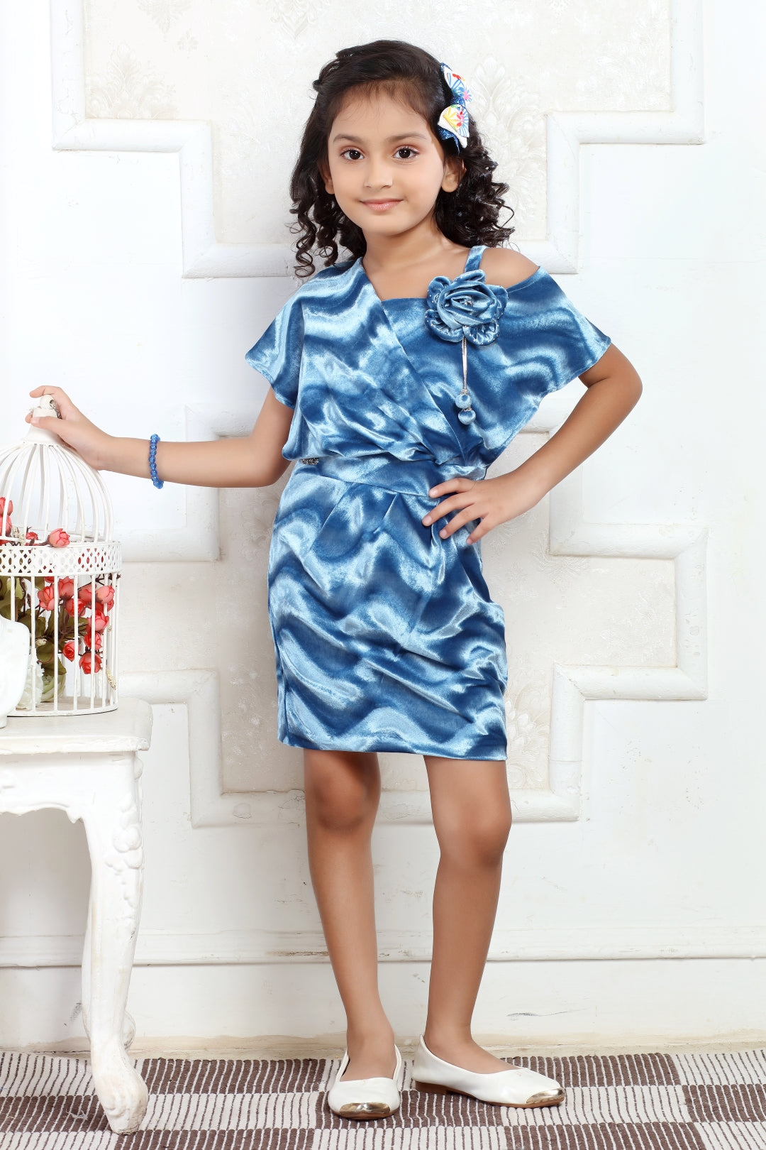 Girls Blue Shimmering Velvet Party Dress