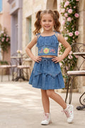 Embroidered Denim Co-ord Set for Girls - L.Blue