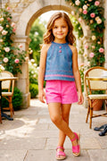Girls Sleevelss Denim Top & Pink Shorts Set