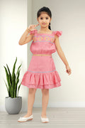 Girls Yellow 2-Piece Skirt Set with Ruffled Flutter Sleeves and Embroidery