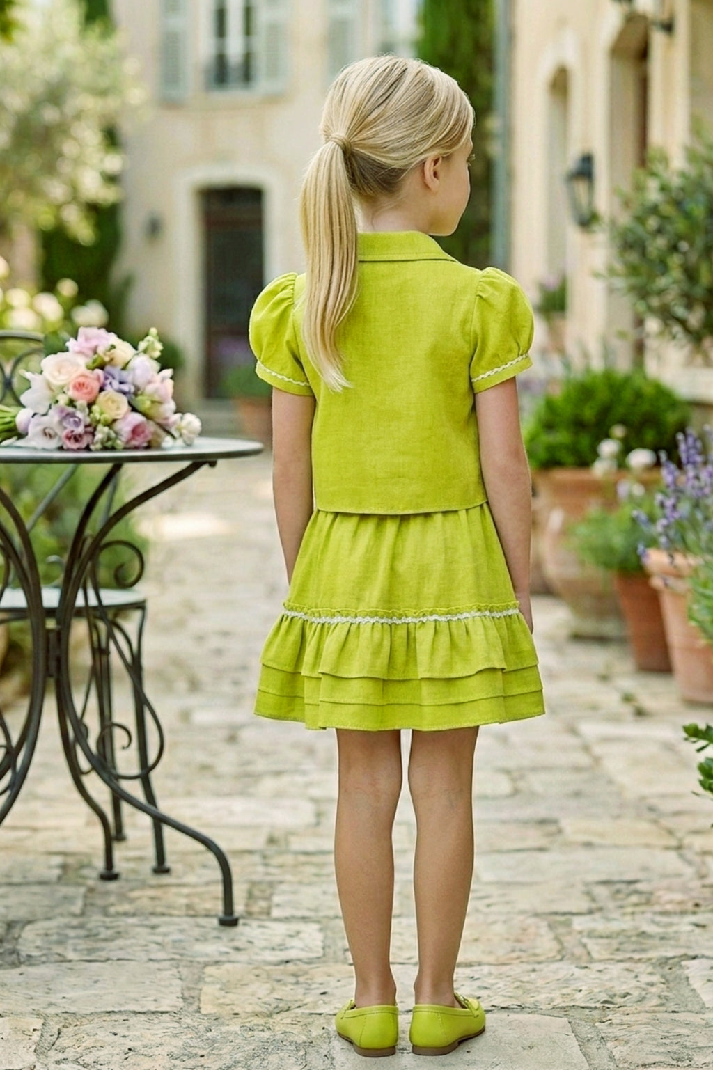 Girls Green 2-Piece Skirt Set – Embroidered Top & Skirt (Ages 1-9)