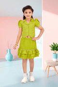 Girls Green 2-Piece Skirt Set – Embroidered Top & Skirt (Ages 1-9)