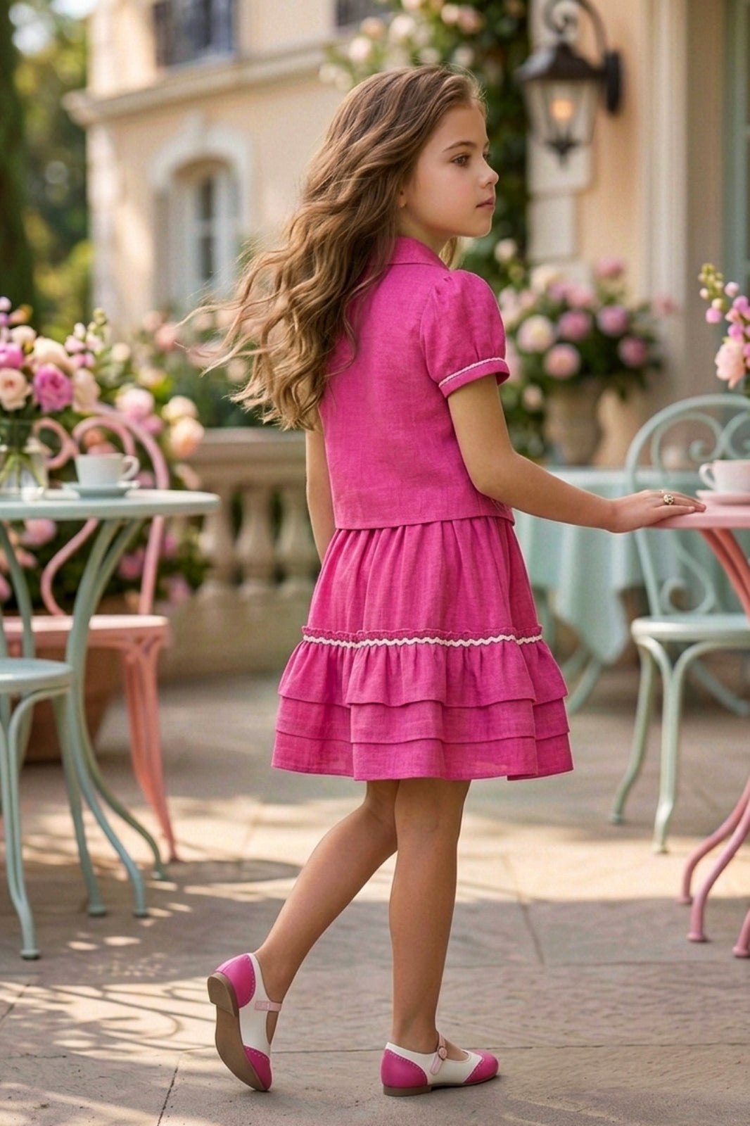 Girls Pink 2-Piece Skirt Set – Embroidered Top & Skirt (Ages 1-9)