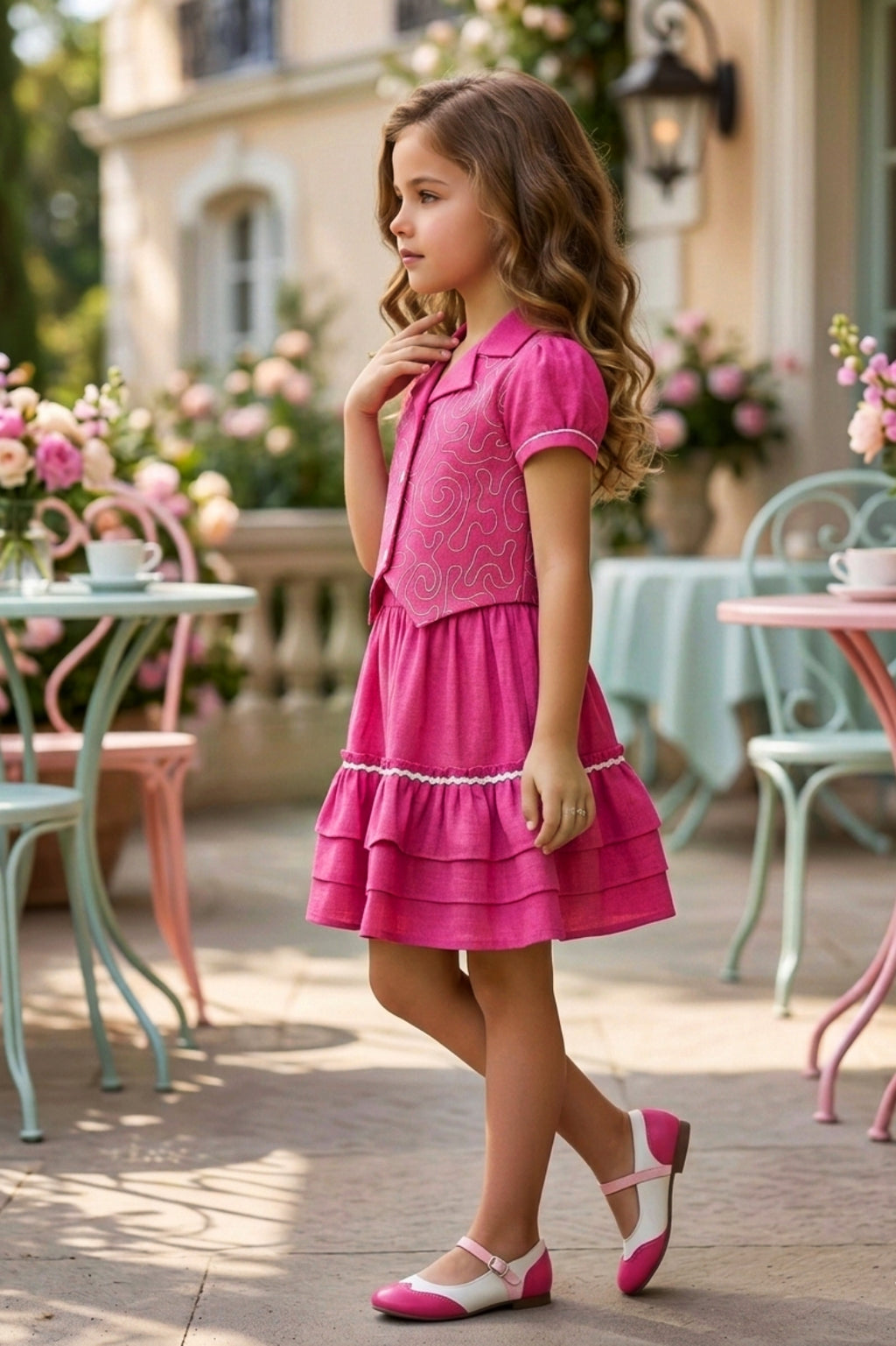 Girls Pink 2-Piece Skirt Set – Embroidered Top & Skirt (Ages 1-9)