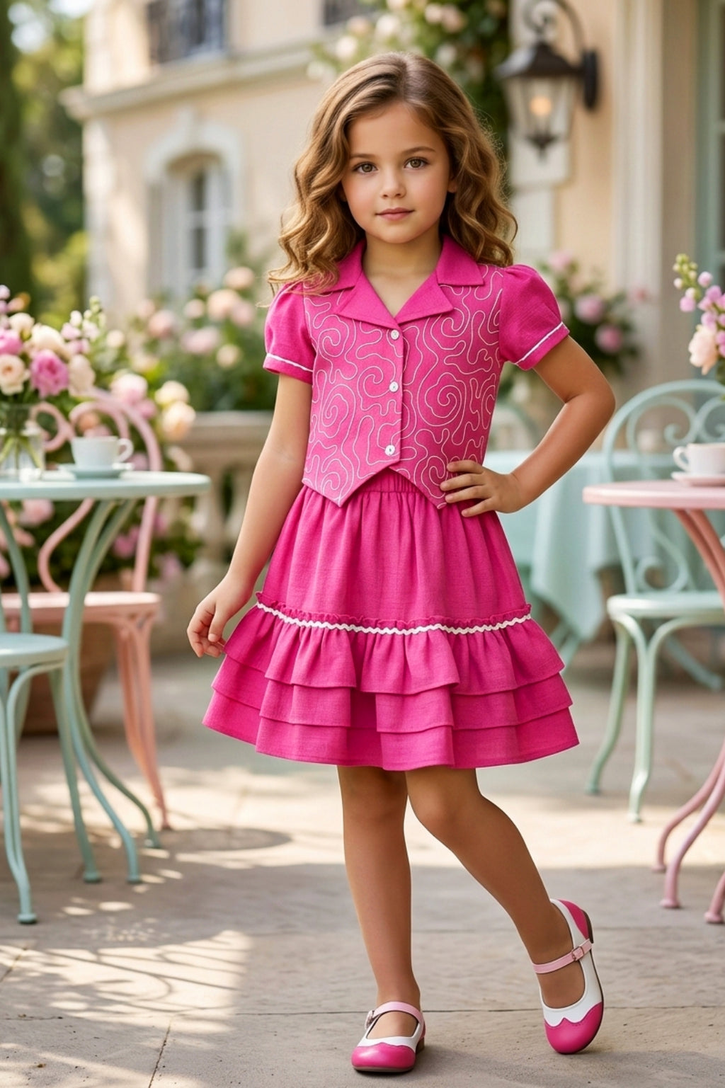 Girls Pink 2-Piece Skirt Set – Embroidered Top & Skirt (Ages 1-9)