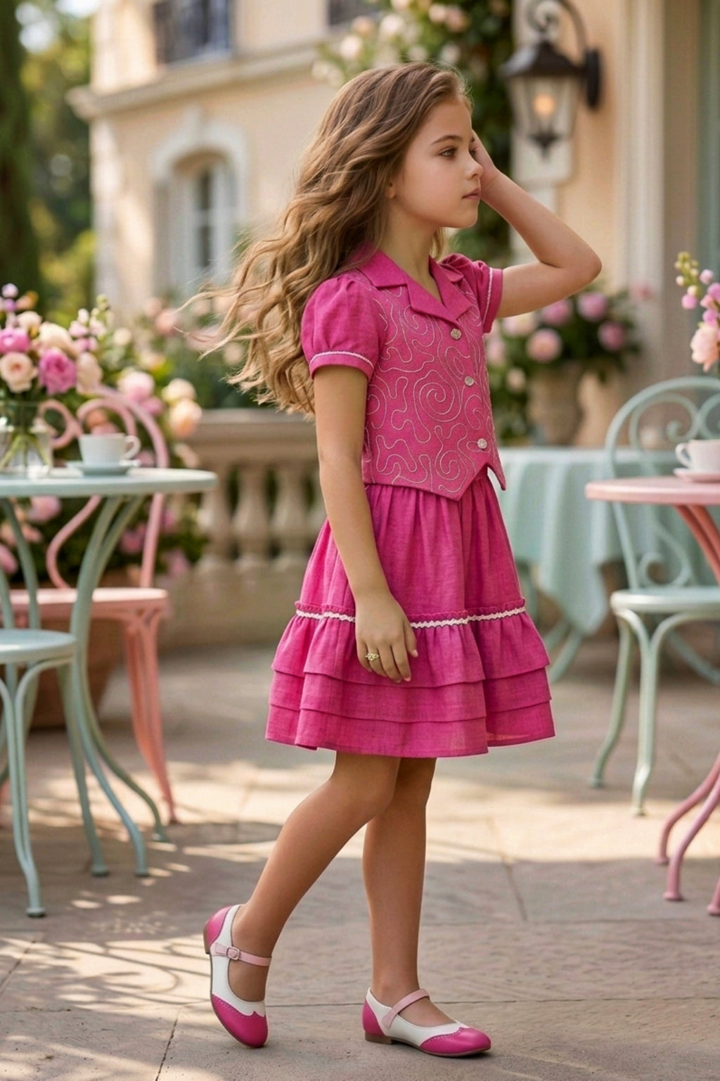 Girls Pink 2-Piece Skirt Set – Embroidered Top & Skirt (Ages 1-9)