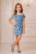 Girls Blue Shimmering Velvet Party Dress