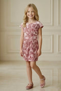 Girls Pink Shimmering Velvet Party Dress