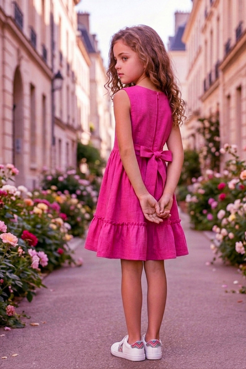 Girls Pink Sleeveless Embroidered Frock